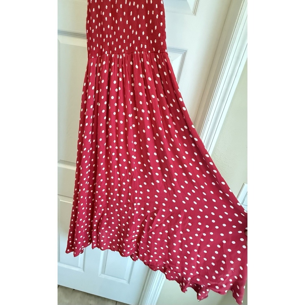 Free People Maxi Dress Women Medium Red Polka Dot Smocked Flutter Sleeve Boho - Picture 4 of 12